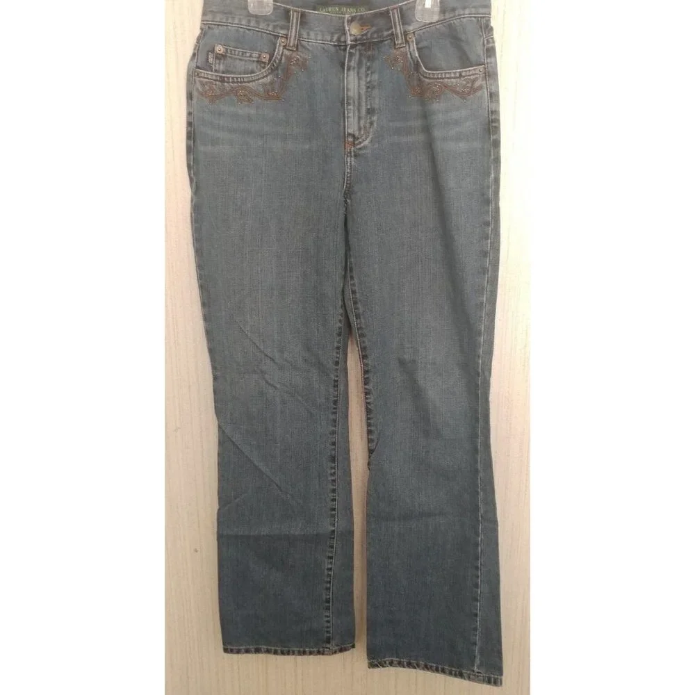Lauren Jeans Co. Ralph Lauren Womens Size 6 Blue Jean Pants Medium Wash Straight - Picture 1 of 5